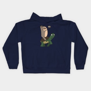 Cute Happy Sloth on Turtle Taxi Kids Hoodie